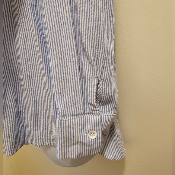 Button Down Blue White Striped Long Sleeve, Medium - Picture 5 of 7